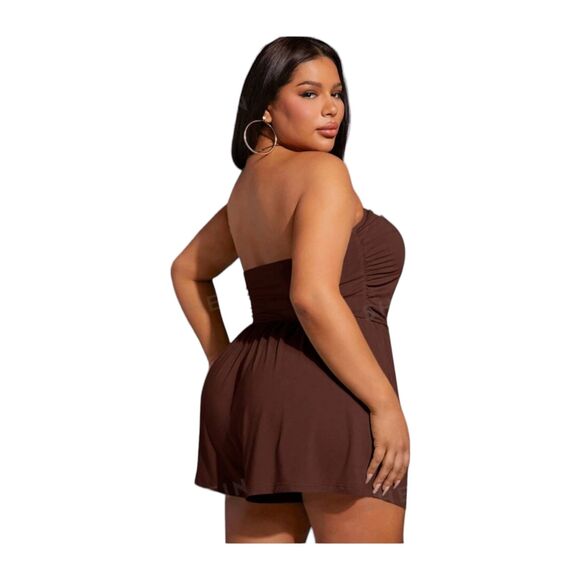 SHEIN Sexy Shorts Romper SZ 3XL Brown Halter NEW TAGS - Picture 4 of 9